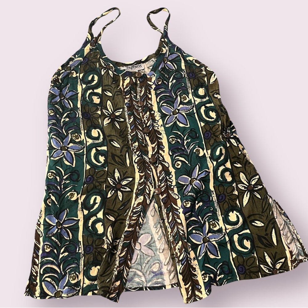 Vintage Rhythms rayon Floral Patterned button front Cami Medium M art to wear